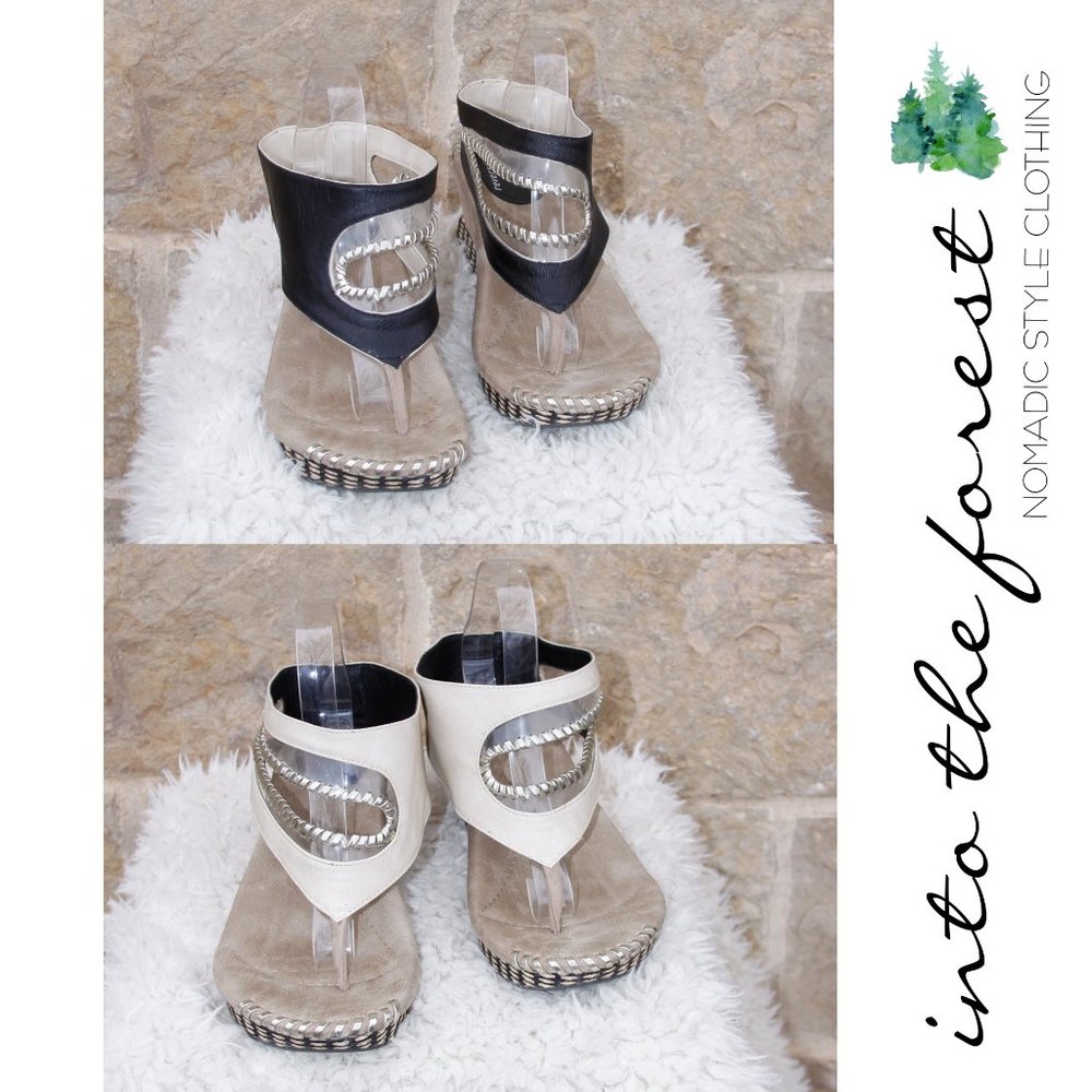 Modzori Valencia 1 Reversible 2-in-1 Black & Cream Wedge Slide Sandals Size 12